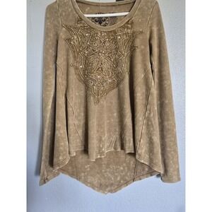 NWT Affliction Womens Long Sleeve Top Embellished‎ Graphic Tunic Shirt Sz XS